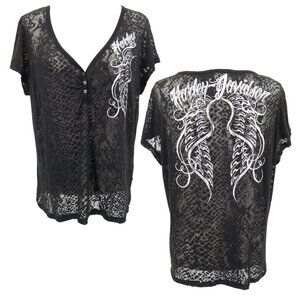 Harley-Davidson Graphic Top Women 2XL Black Biker Gothic Edgy Dark Rocker Grunge